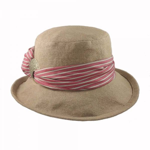 Summer Linen Handmade Hat With Striped Band And Metal Buckle