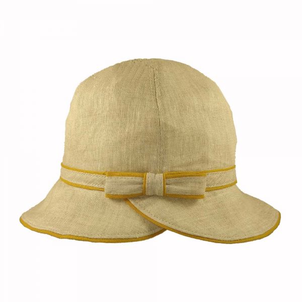 Ladies' Summer Linen Hat With Bow Beige / Yellow