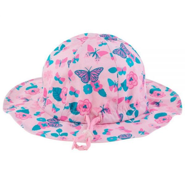 Summer Cotton Hat With UV Protection Butterflies Stephen Joseph Pink