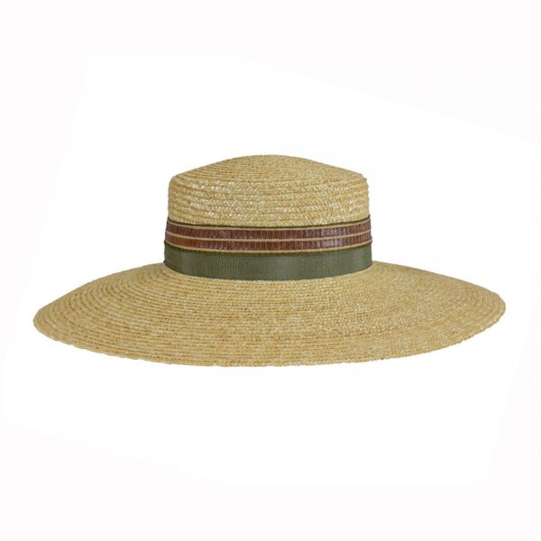 Καπέλο γυναικείο ψάθινο καλοκαιρινό με ριγέ διακόσμηση