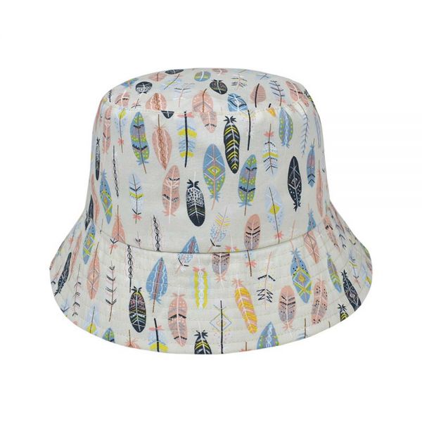 Summer Cotton Bucket Hat With Colourful Feathers Ecru