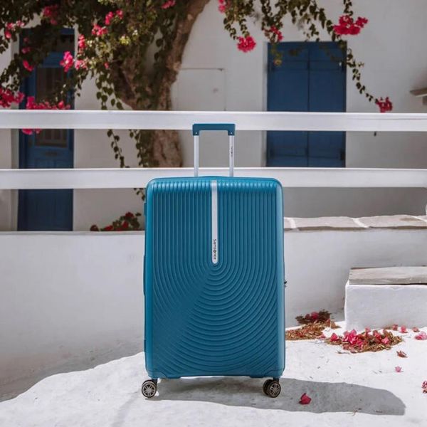 Large Hard Expandable Luggage 4 Wheels Samsonite HiFi Spinner 75 / 28 cm Petrol Blue