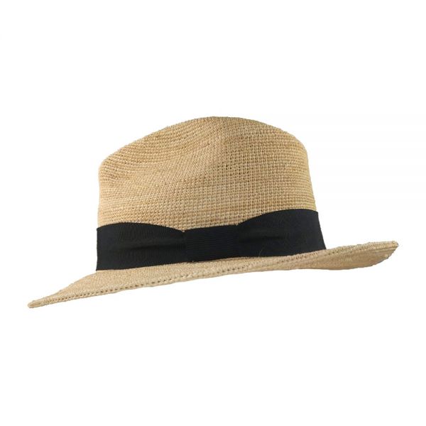 Summer Sraw Fedora Hat With Wide Black Ribbon