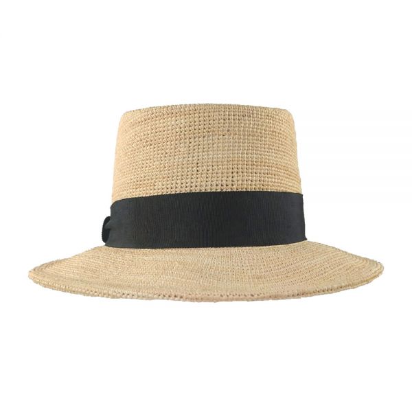 Summer Sraw Fedora Hat With Wide Black Ribbon