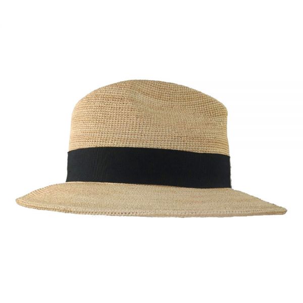 Summer Sraw Fedora Hat With Wide Black Ribbon