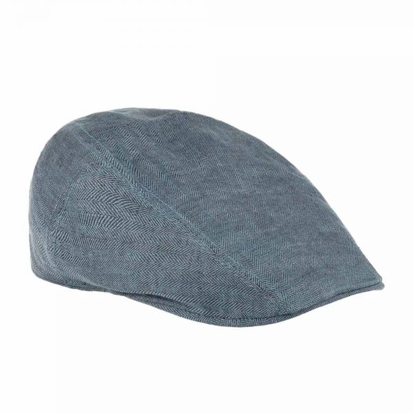 Summer Linen Flat Cap Stetson Herringbone Blue