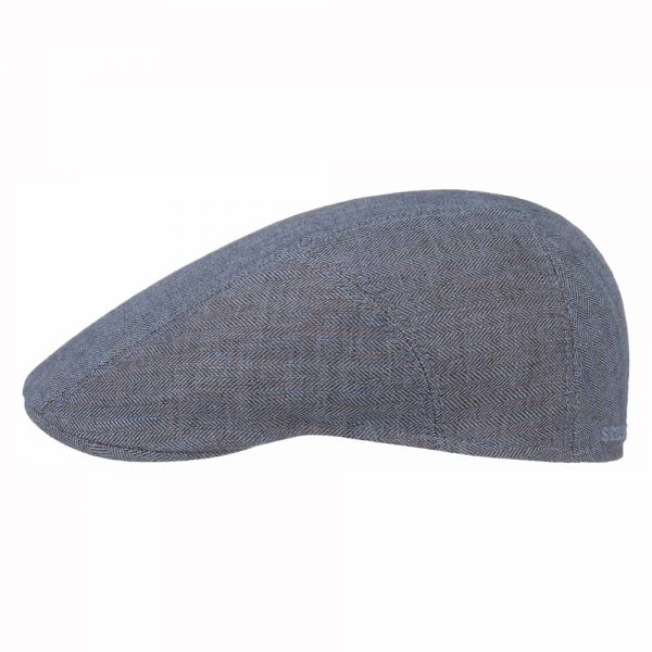 Καπέλο τραγιάσκα καλοκαιρινή μπλε λινή ψαροκόκαλο  Stetson Herringbone Linen Flat Cap Blue