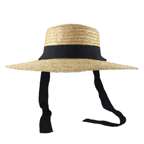 Women's Straw Hat With Big Brim And Wide Black Ribbon