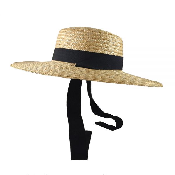 Women's Straw Hat With Big Brim And Wide Black Ribbon