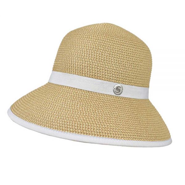 Women's Summer Straw Hat With Wide Brim And White Details