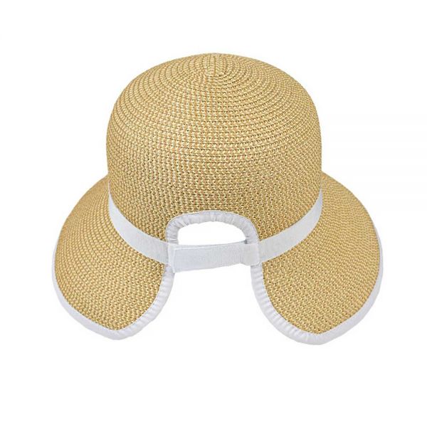 Women's Summer Straw Hat With Wide Brim And White Details