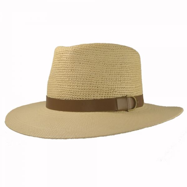 Straw Panama Hat With Brown Leather Strap