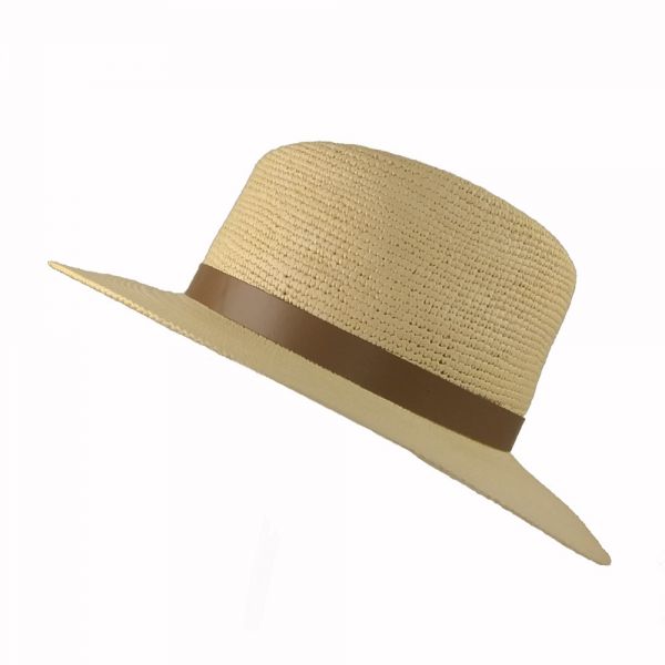 Straw Panama Hat With Brown Leather Strap