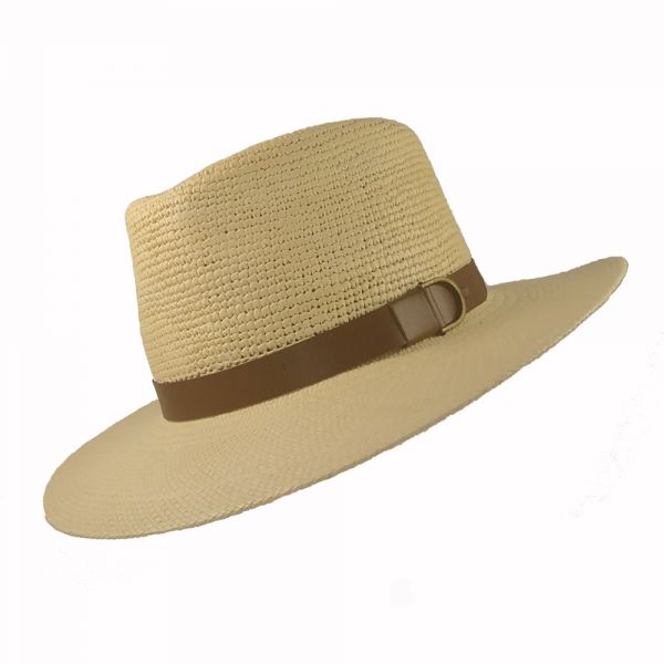 Straw Panama Hat With Brown Leather Strap