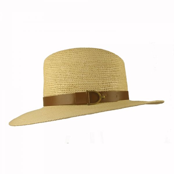 Straw Panama Hat With Brown Leather Strap