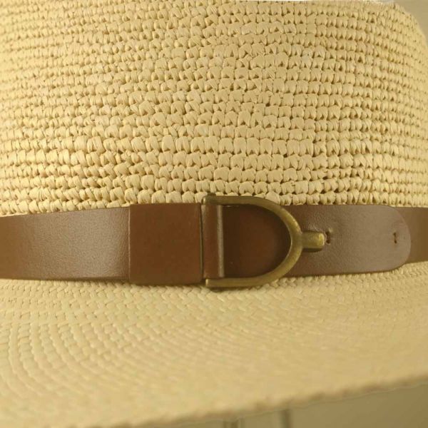 Straw Panama Hat With Brown Leather Strap