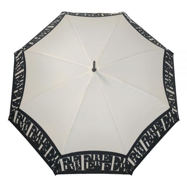 Women's Long Automatic Umbrella Border Logo Ecru