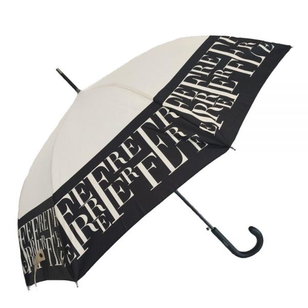 Ομπρέλα γυναικεία μεγάλη αυτόματη εκρού  Ferré‎ Stick Umbrella Border Logo Ecru