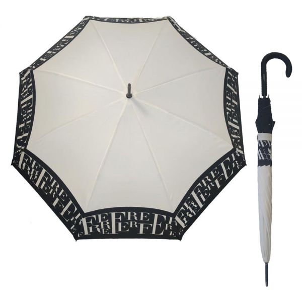 Women's Long Automatic Umbrella Border Logo Ecru