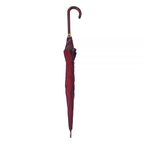 Women's Long Manual Satin Umbrella Burgundy / Floral Patchwork