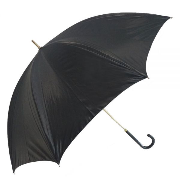 Women's Long Manual Satin Umbrella Black / Animal Print