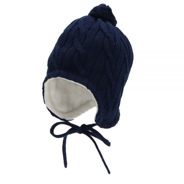 Καπέλο σκουφάκι παιδικό βαμβακερό πλεκτό μπλε με  πομ - πον Sterntaler Knitted Ηat
