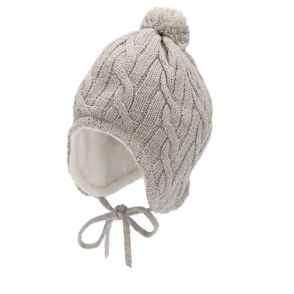 Καπέλο σκουφάκι παιδικό βαμβακερό πλεκτό γκρι με  πομ - πον Sterntaler Knitted Ηat