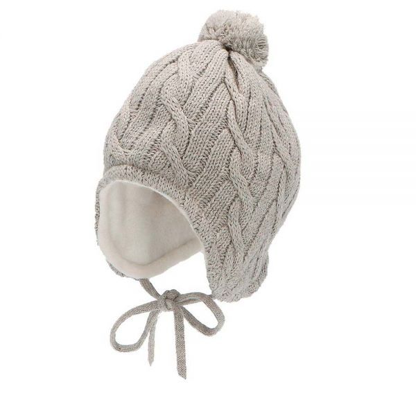 Knitted Beanie Cotton Hat With Pom - Pon Sterntaler Grey