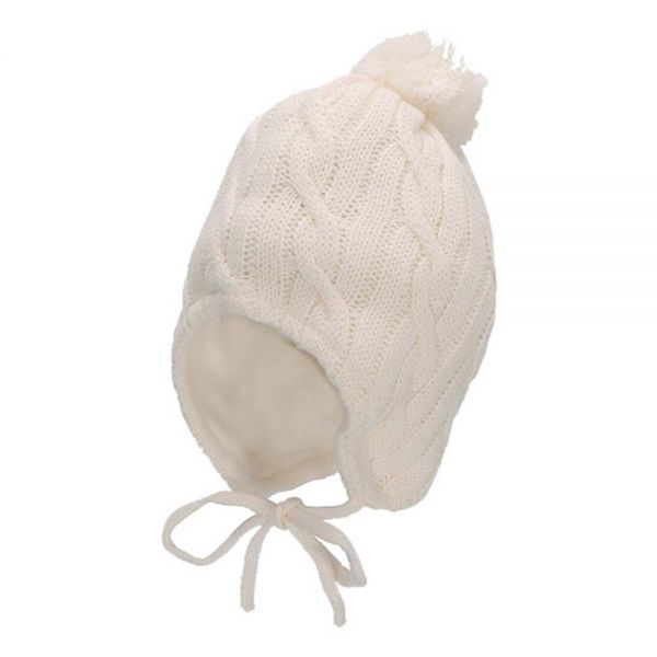 Knitted Beanie Cotton Hat With Pom - Pon Sterntaler Ecru