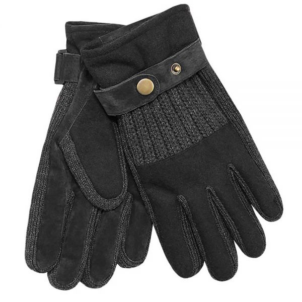 Knitted Gloves With Leather And Woolen Fabric Black
