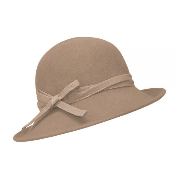 Winter Woollen Ladies Hat With Bow Beige