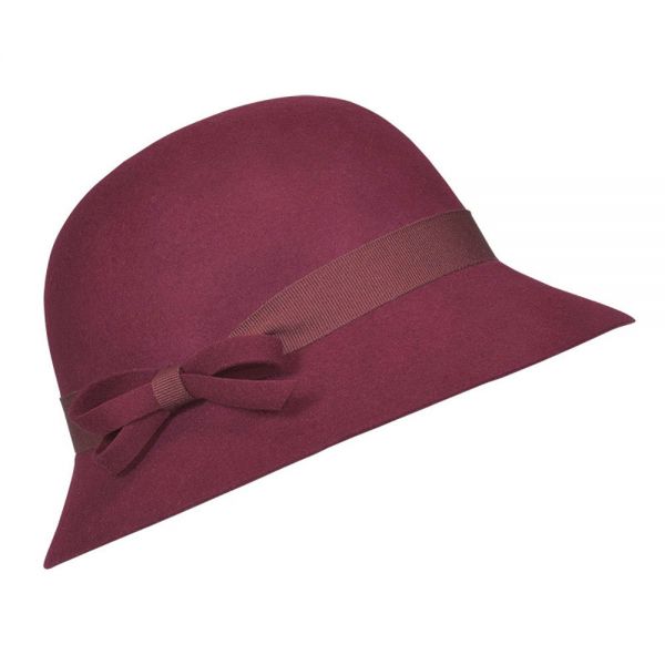 Winter Woollen Ladies Hat With Bow Bordeaux