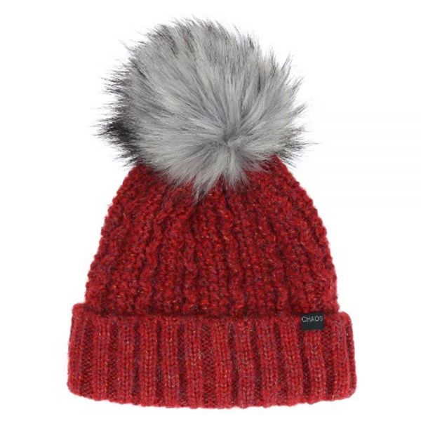Women's Winter Beanie With Pom - Pon Chaos Aria Red
