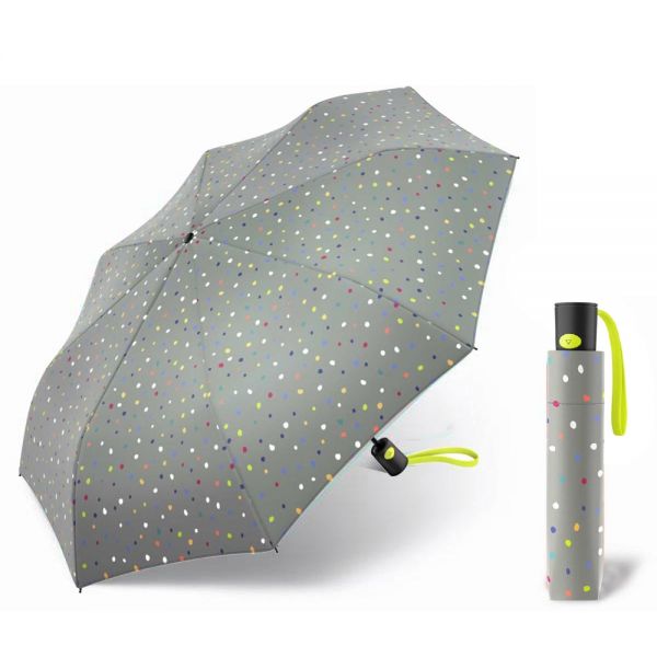 Automatic folding umbrella, grey with colorful dots by United Color Of Benetton.