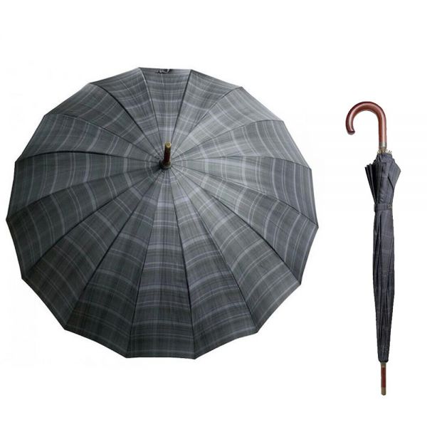 Long Manual Umbrella Guy Laroche Checked Grey Anthracite