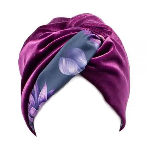 Τυρμπάν γυναικείο εμπριμέ δύο όψεων μωβ VinD Turban Carol Magenta