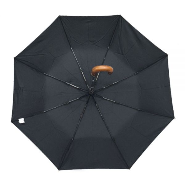 Automaric Folding Umbrella With Wooden Crook Handle Guy Laroche 8114 Black