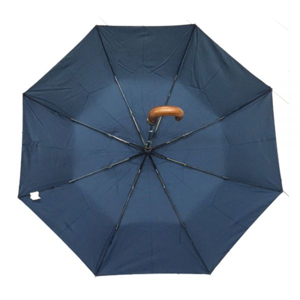 Automaric Folding Umbrella With Wooden Crook Handle Guy Laroche Blue