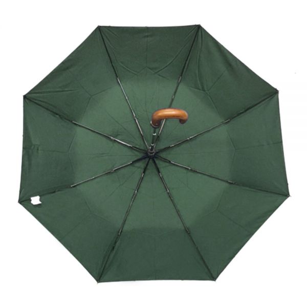 Automaric Folding Umbrella With Wooden Crook Handle Guy Laroche Green