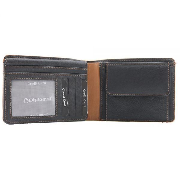 Leather Horizontal Wallet Diplomat MN 411 Black / Tabac