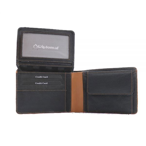 Leather Horizontal Wallet Diplomat MN 411 Black / Tabac