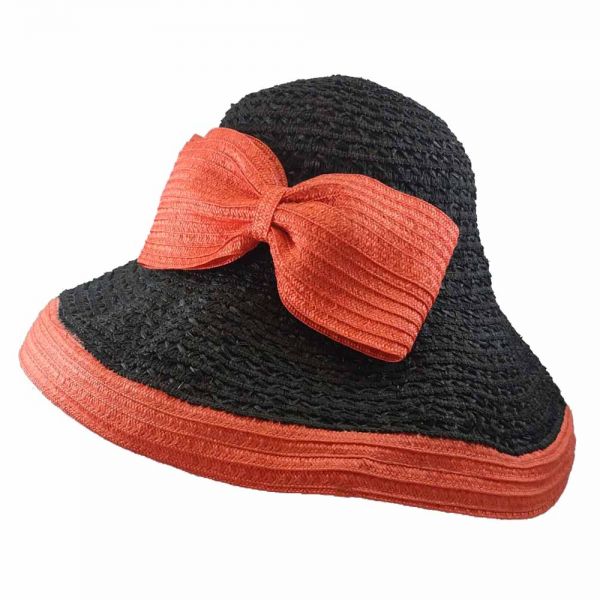Women's Straw Black Hat With Red Bow Katerina Karoussos Marie Viska