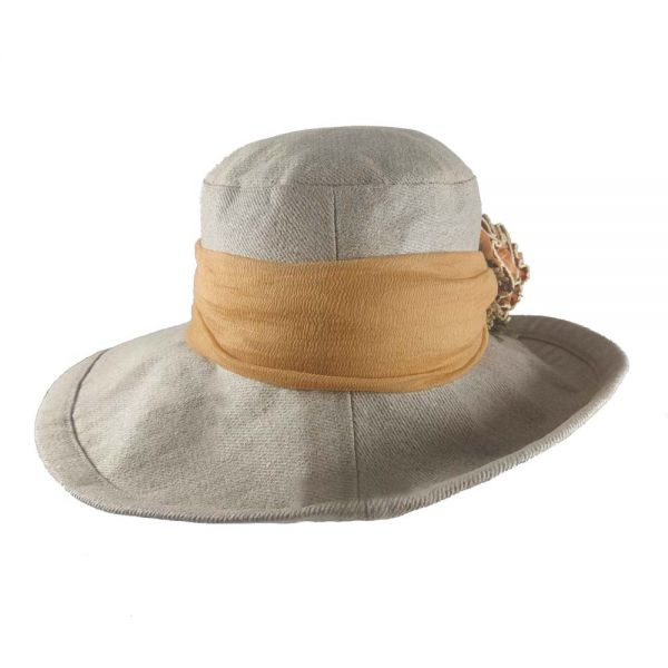 Summer Hand Made Linen Hat With Wide Ribbon And Flower