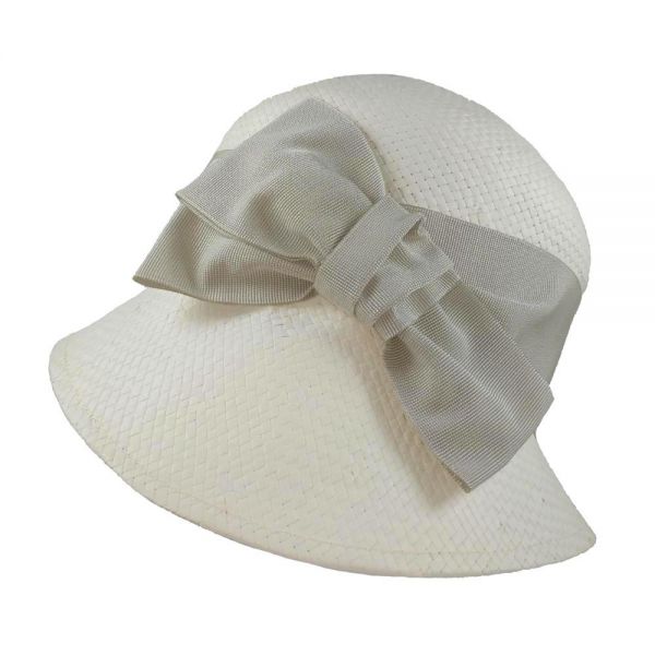 Women's Straw Hat With Grosgrain Bow Katerina Karoussos Loulou Ecru