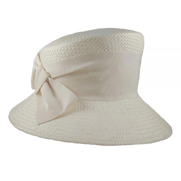 Women's Straw Hat With Ecru Grosgrain Ribbon And Bow Katerina Karoussos Diana Ecru