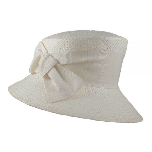 Women's Straw Hat With Ecru Grosgrain Ribbon And Bow Katerina Karoussos Diana Ecru