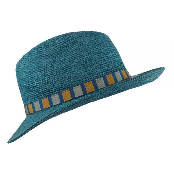 Καπέλο καλοκαιρινό μπλε fedora ψάθινο με γκρο κορδέλα