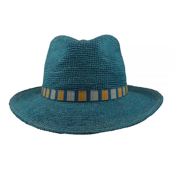 Καπέλο καλοκαιρινό μπλε fedora ψάθινο με γκρο κορδέλα