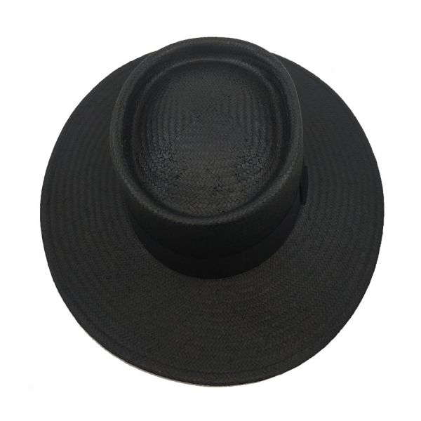 Summer Sraw Traveler Hat With Wide Grosgrain Ribbon Black