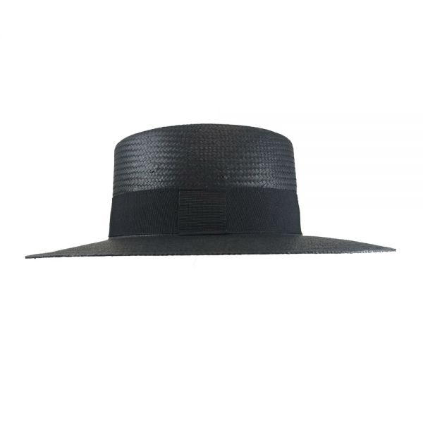 Summer Sraw Traveler Hat With Wide Grosgrain Ribbon Black